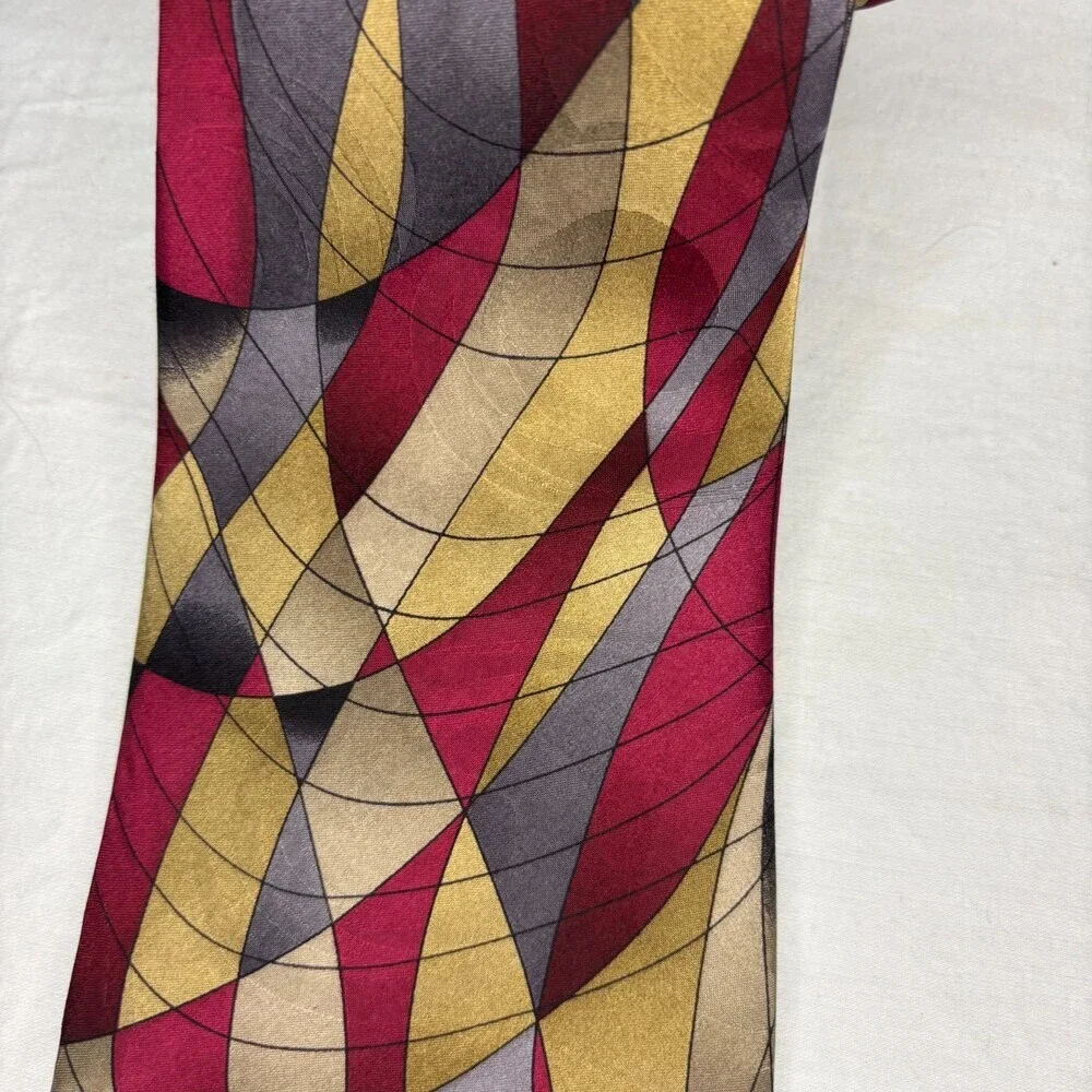 COCKTAIL COLORS 100% Silk Hand Made Mens Necktie Burgundy Gray Classic Modern